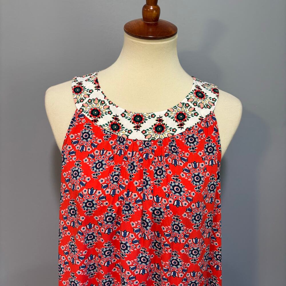 Boden Mixed Print Floral Geometric Sleeveless Swing Mini Dress Red White,Size 12 - Picture 3 of 9